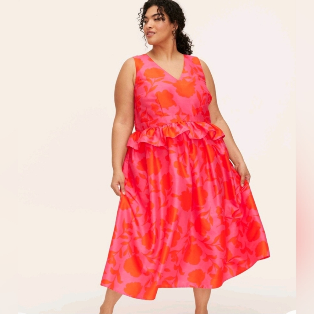 Kate Spade x Target  Peplum Rose Red Pink MidiDress Nwt Sz 28